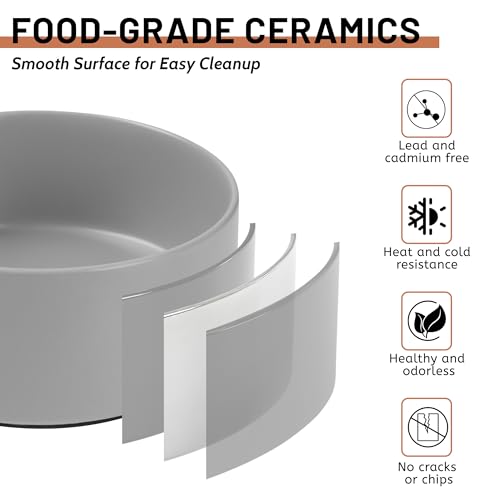 Ceramic Dog Bowls, Non Slip Dog Food and Water Bowl with Silicone Base, Heavy Duty Feeding Bowl for Small and Medium Dogs (Grey, 6 Inches) - color: Grey, size: 6 Inches