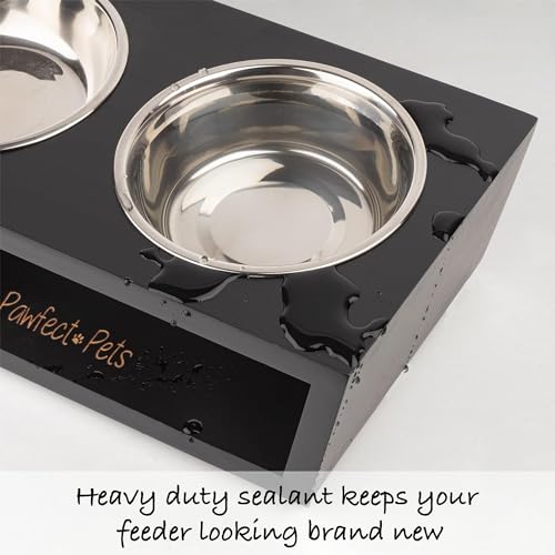 4" Tall Elevated Dog Bowls for Small Dogs, Food and Water Bowl Set by Pawfect Pets (Black) - color: Black