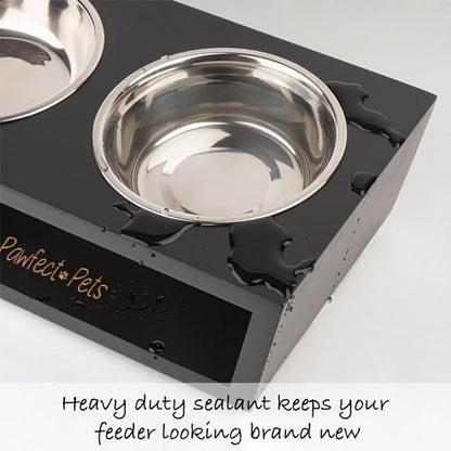 4" Tall Elevated Dog Bowls for Small Dogs, Food and Water Bowl Set by Pawfect Pets (Black) - color: Black