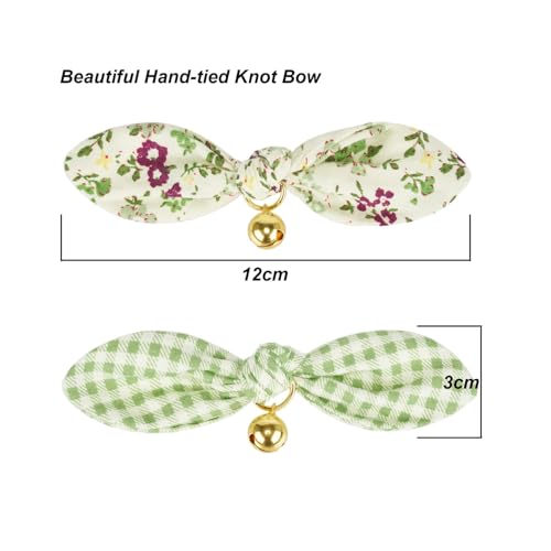2 Pack Cotton Cat Collar, Removable Bowtie, Floral Pattern, Safety Breakaway Clasp, Adjustable for Cats.(Adult Cat, Check+Green) - color: 2 Pack (Check+Green)