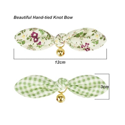 2 Pack Cotton Cat Collar, Removable Bowtie, Floral Pattern, Safety Breakaway Clasp, Adjustable for Cats.(Adult Cat, Check+Green) - color: 2 Pack (Check+Green)