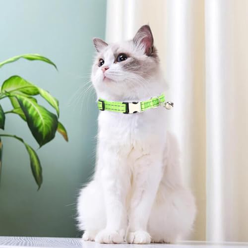 Green Puppy Collar with Bell, Reflective Nylon XS Cat Collars Soft Adjustable Buckle for XXS XSmall Small Puppy Female Tiny Pets Dogs Boy Girl Kitten Yorkie X-Small - color: Green