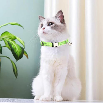 Green Puppy Collar with Bell, Reflective Nylon XS Cat Collars Soft Adjustable Buckle for XXS XSmall Small Puppy Female Tiny Pets Dogs Boy Girl Kitten Yorkie X-Small - color: Green