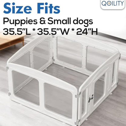 Clear Acrylic Dog Playpen Indoor, Height 24 inch, 4 Panels for Small and Puppy Dogs, White - color: White