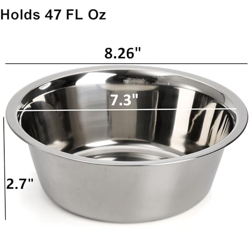 DEAYOU 4-Pack Stainless Steel Dog and Cat Bowl, Metal Food and Water Dish, 8.26" Basic Pet Feed Bowl for Large Medium Dog, 47 OZ Replacement Bowls for Elevated Stand, Dishwasher Safe
