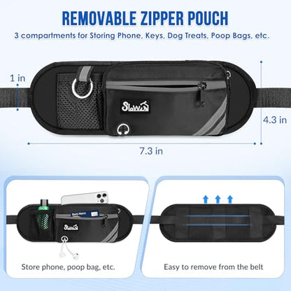 SlowTon Hands Free Dog Leash - with Removable Zipper Pouch, Shock Absorbing Bungee, Dual Handle & Reflective Stitches, Wide Padded Adjustable Waist Leash for Dogs Walking Running (M, for 1 Dog) - size: Medium for 8 - 25 lbs