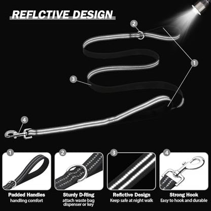 Hikiko 4 FT Heavy Duty Dog Leash with 2 Padded Handles Reflective Nylon Double Handle Dog Leash, Black - color: Black, size: 1 in x 4 ft