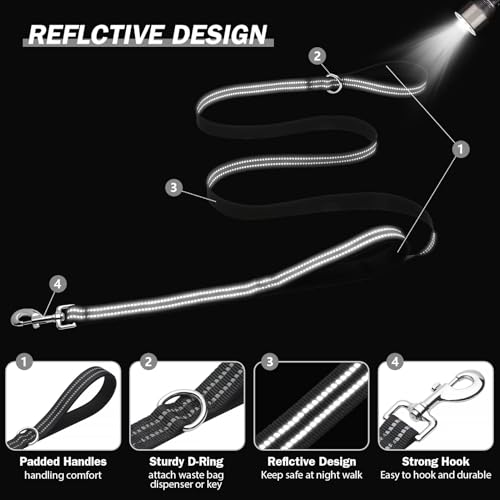Hikiko 6 FT Heavy Duty Dog Leash with 2 Padded Handles,Traffic Handle & Advanced Easy Snap Hook,Reflective Walking Lead for Small Medium and Large Dogs, Black - color: Black, size: 1 in x 6 ft