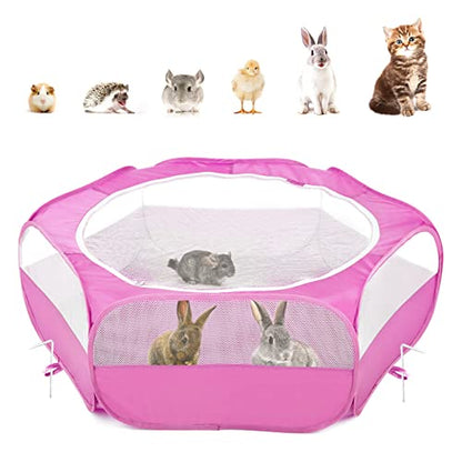 Pawaboo Small Animals Playpen, Waterproof Small Pet Cage Tent with Zippered Cover, Portable Outdoor Yard Fence with 3 Metal Rod for Chick/Kitten/Puppy/Guinea Pig/Rabbits/Hamster/Chinchillas,Magenta - color: B-Magenta