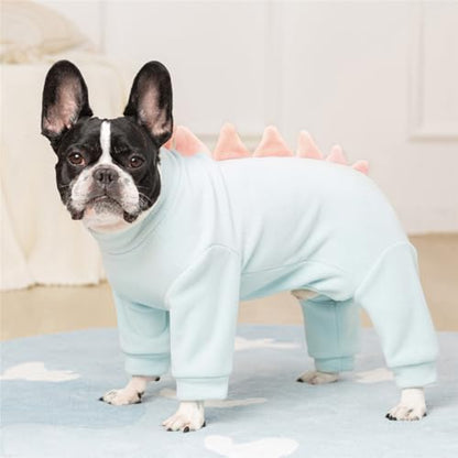 Halloween Fleece Dinosaur Dog Pajamas Adorable Costume French Bulldog Holiday Outfit Pet Cute Puppy Hoodie Cosplay Animal Costume for Small Medium Dog Christmas Winter Coat - size: L