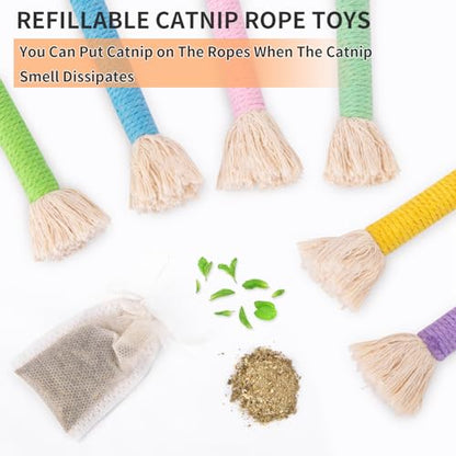 Retro Shaw Cat Toys Chew Ropes with Catnip, 6 Pack, Safe Teeth Cleaning Kitten Toys for Indoor Cats Kitty, Cat Nip Kicker Interactive Pet Toys 6.1 Inches - size: 6.1 in