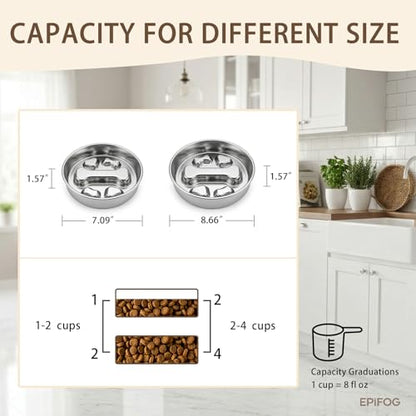 1 to 2 Cups Stainless Steel Slow Feeder Dog Bowl, Metal Slow Eating Feed Dog Bowl with Non-Slip Rubber Base, Slowfeeder for Puppies, Small and Medium Dogs Feeding - size: 1-2 Cups