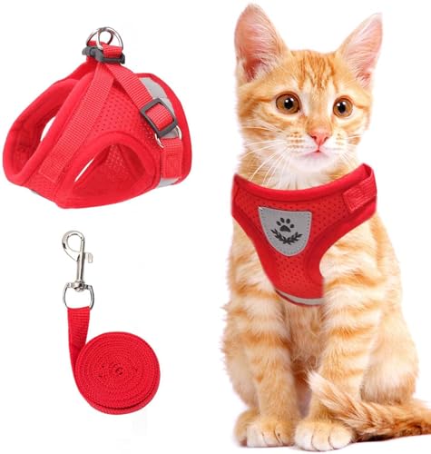 Cat & Dog Vest Harness - All Weather Mesh, Reflective Strap, Step-in Adjustable for Small Cats & Dogs (Red, XS) - color: Red, size: X-Small (Chest: 8"-9")