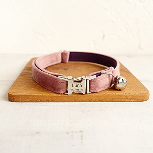 Cat Collar Personalized with Name Phone Number Engraved,Customized with Bell for Small Dogs Puppy Kitten - color: Pink, size: L (8"-13")