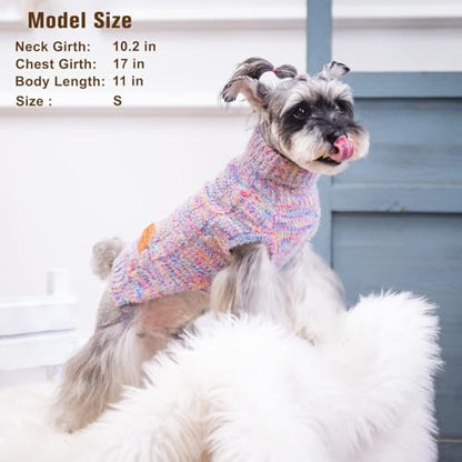 BEAUTYZOO Small Dog Sweater -Turtleneck Pullover Classic Cable Knit Fuzzy Winter Coat Dog Cold Weather Clothes for Small Medium Dogs Puppy Girl Boys(Rainbow Pink, M/L) - color: Gradient Pink, size: M/L (Back: 18",Chest: 23", Neck: 15")