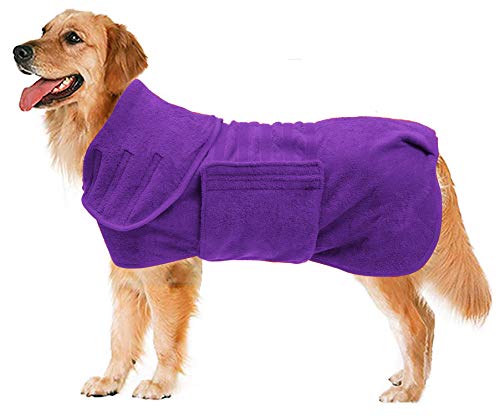 Geyecete Dog Drying Coat - Dog Bathrobe Towel - Microfibre Fast Drying Super Absorbent Pet Cat Bath Robe Towel, Luxuriously Soft - Purple - S - color: Purple, size: Small