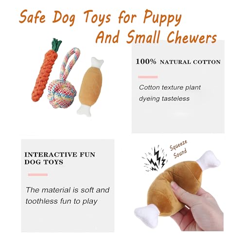 3PCS Natural Cotton Rope Toys for Small Dogs and Puppies, Dog Dental Care Chew Toys for Teething,Anxiety Relief, Helps Clean Teeth & Prevent Furniture Destruction(Chicken Leg Set) - color: Style D(Chicken Leg Set)