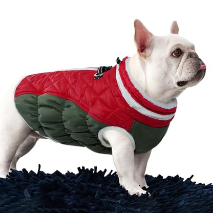 FUAMEY Dog Coat for Small Dogs,Waterproof Dog Winter Jacket with Harness Built in Puppy Cold Weather Coats Reflective Pet Vest with Zipper Warm Fleece Dogs Snowsuit Windproof XS - color: Christmas, size: XS(chest:14in)