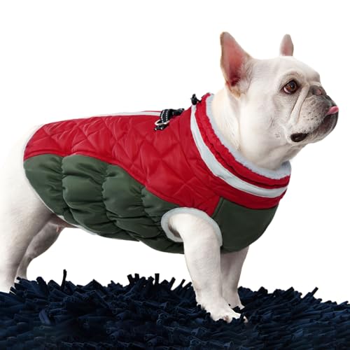FUAMEY Dog Coat for Small Dogs,Waterproof Dog Winter Jacket with Harness Built in Puppy Cold Weather Coats Reflective Pet Vest with Zipper Warm Fleece Dogs Snowsuit Windproof XS - color: Christmas, size: XS(chest:14in)