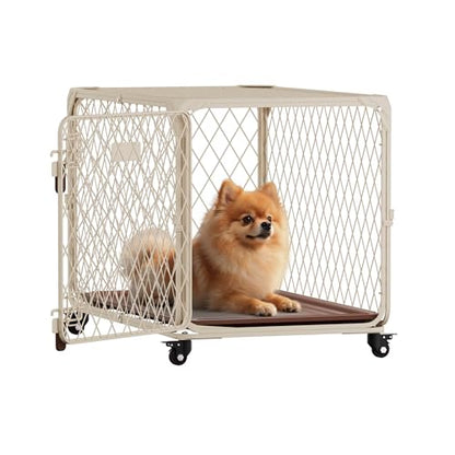 30 Inch Dog Crate with Lockable Wheel, Diamond Mesh Metal Dog Kennel Cage with Double Secure Latch & Leak-Proof Tray, Escape-Proof Dog Crates for Small Dogs Breeds, Dogs up to 70 lbs - size: 30.0"L x 19.0"W x 20.0"H