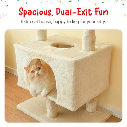 Cat Tree, Floor to Ceiling Cat Tower Adjustable Height [92.9-102.4 in=235-258cm], 7 Tiers Cat Climbing Play House with Scratching Post, Cozy Condo & Hammocks for Indoor Cats, Beige - color: Beige