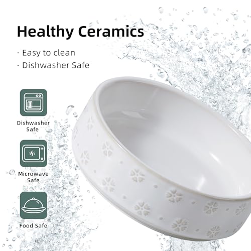 Havniva Cat Food Bowl, 6.1" Raised Cat Bowls with Acacia Wood Stand, Elevated Cat Dishes Ceramic Pet Food & Water Bowl Set, Extra Wide Whisker Friendly Elegant Pet Dish for Kitten, Cats, Puppy - color: 1Bowl+1Dish+Stand- Arctic White