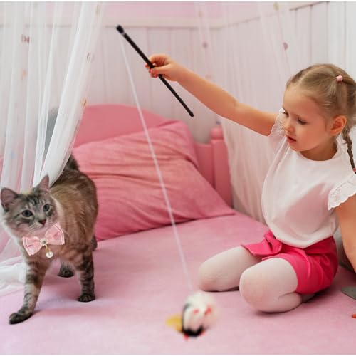 JJUNW Cat Collar Breakaway, Cat Collar with Pearl Pendant Quick Release Safe Buckle Pink Bowtie Adjustable Baby Kitten Collars Cute Cat Collar for Girl Cat (Style1)