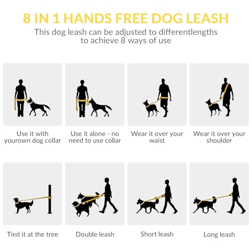 8.2ft Hands Free Dog Leash,Versatile Waist & Crossbody Lead for Medium Dogs,Waterproof & Adjustable for Running Jogging Walking, 360° Swivel Metal Buckle (Yellow) - color: Yellow