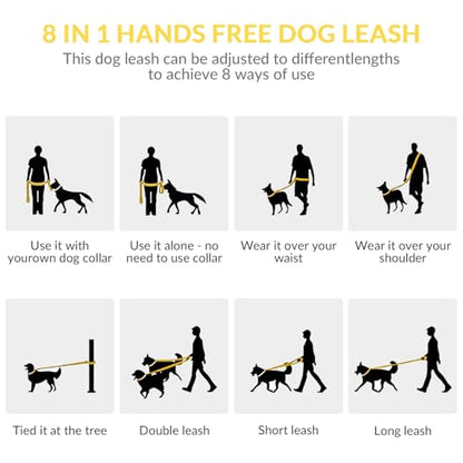 8.2ft Hands Free Dog Leash,Versatile Waist & Crossbody Lead for Medium Dogs,Waterproof & Adjustable for Running Jogging Walking, 360° Swivel Metal Buckle (Yellow) - color: Yellow
