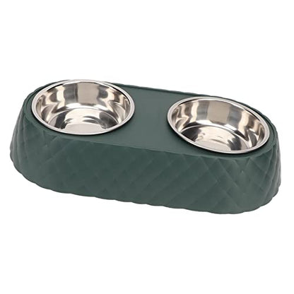 Generic Durable Stainless Steel Double Pet Feeding Bowls, Non Slip Mats Prevent Slip, Safe Material for Small to Medium Dogs Cats (Dark Green) - color: Dark Green
