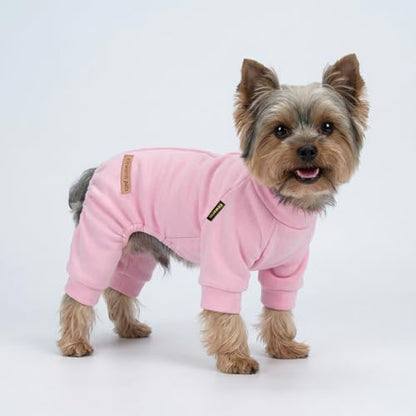 Fitwarm 2 Pack Lightweight Fleece Dog Pajamas, Warm Winter Clothes for Small Dogs Girl, Cozy Pet Onesie with Feet, Medium Violet Red, Light Pink, Medium - color: Pink, size: Medium