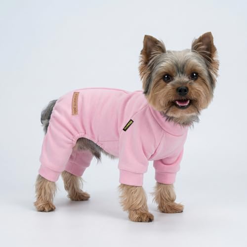 Fitwarm 2 Pack Lightweight Fleece Dog Pajamas, Warm Winter Clothes for Small Dogs Girl, Cozy Pet Onesie with Feet, Medium Violet Red, Light Pink, Small - color: Pink, size: Small