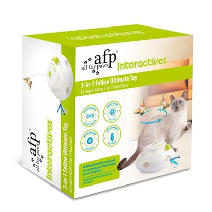 ALL FOR PAWS 3 in 1 Interactive Butterfly Flutter Cat Toy with Rolling Balls, Automatic Kitten Spinner Toys, Popping Feather Toy, Mental Stimulation for Indoor Cats, USB Rechargeable