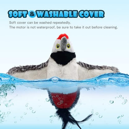 Cat Toys, Flapping Wings Woodpecker, No Flying, Chirping Bird Interactive Catnip Toy for Kitten or Small Dogs, Touch Activated, Rechargeable - color: Big Woodpecker