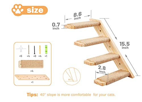 Wall Cat Tree for Climbing, 1PC Four-Step Cats Climber Shelf with Jute Scratcher Rope, Space-Saving Cat Shelf for Scratching & Resting - color: 1 Pack 4 Steps