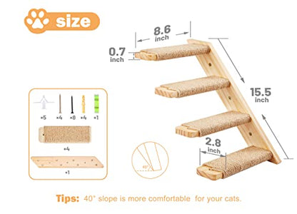 Wall Cat Tree for Climbing, 1PC Four-Step Cats Climber Shelf with Jute Scratcher Rope, Space-Saving Cat Shelf for Scratching & Resting - color: 1 Pack 4 Steps