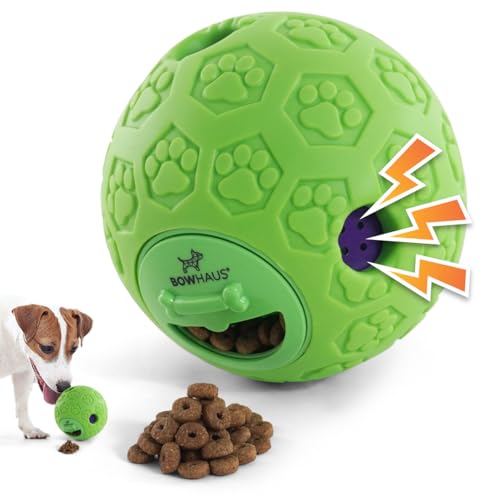 BOWHAUS Giggle Ball for Dogs, 5.5 Inch Interactive Treat Dispensing Ball, Indestructible Fun Squeaky Dog Chew Exercise Toy, Non-Toxic Durable PVC Wobble Giggle Toy for Indoor Outdoor Play - style: Treat Ball - Classic Style