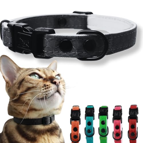 OutdoorBengal Black Breakaway Kitten Collar - Ultra Safe Quick Release Cat Collar for Small Kittens Under 6 Months – Soft-Padded, Lightweight, Adjustable, Thin and Comfortable, No Bell (Black, Kitten) - color: Charcoal Black, size: Kitten
