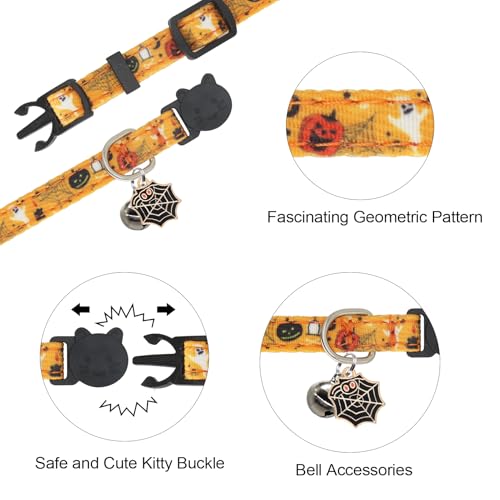 Halloween Cat Collar, Cotton 2 Pack Cat Collar with Bells, Breakaway Collars for Girl Boy Cats Kittens, Halloween Purple - color: Halloween Purple