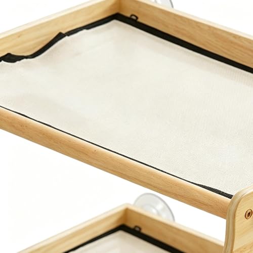 Window Perch for Cats Inside | Double Layer Wooden Perch - Indoor Small Cat Window Seat - for Small Medium Large All Breeds Kitten Climbing Basking Playing