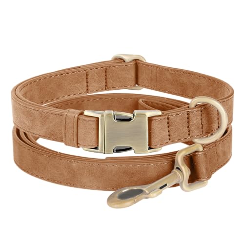 Genuine Leather Dog Collar - Adjustable Pet Collar with Quick Release Metal Buckle, Soft Skin Friendly Real Leather Collar for Small, Medium, Large Dogs (Brown Collar + Rope, S：Fit 8-16" Neck) - color: Brown Collar + Rope, size: S：Fit 8-16" Neck