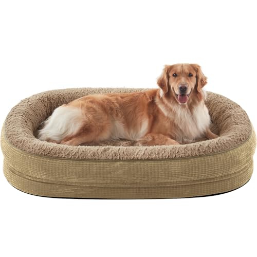 JOEJOY Orthopedic Dog Bed for Extra Large Dogs, Egg-Crate Memory Foam Pet Bed with Bolster Sides, Waterproof Lining, Removable Washable Cover & Non-Slip Bottom, Light Brown - color: Light Brown, size: XXL(48"x 35"x 7.5")