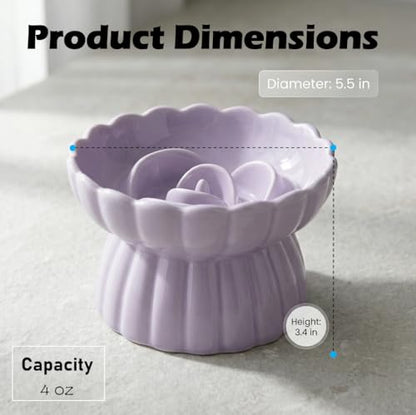 Ceramic Cat Slow Feeder, Raised Slow Feeder Cat Bowl, Anti Vomiting and Whisker Friendly Kitty Dish, Elevated Puppy Kitten Food Bowl for Dry and Wet Food (Purple) - color: Purple