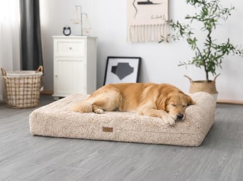 KOPEKS Orthopedic Memory Foam Dog Bed 7" Inch Thick Extra Large Dog Bed with Pillow Fluffy Brown 50"x34"x10" Includes Waterproof Liner & Durable Removable Cover with Smart Design - color: Brown (Light) - Fluffy