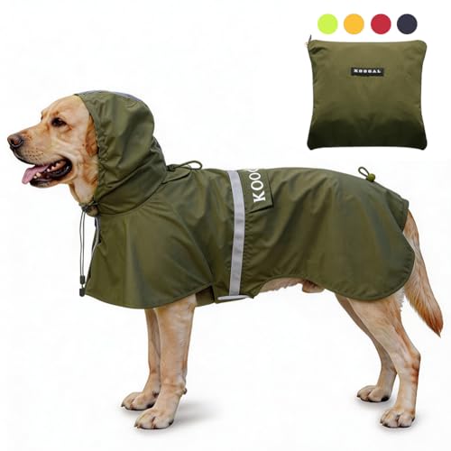 Pet Large Dog Raincoat Apparel Poncho Waterproof for Medium Large Sized for Dog Raincoat Clothes Jacket (4XL, Green) - color: Green, size: 4XL-Fit for 50 to 77 pounds