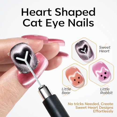 modelones Cat Eye Magnet, 15PCS Cateye Gel Polish Nail Magnet Nail Tools with Black Bead-Attracting Nail Magnet Pen & Heart-Shaped Magnet for Nail Perfect for Home DIY, Nail Art Design - color: A Cat Eye Magnet