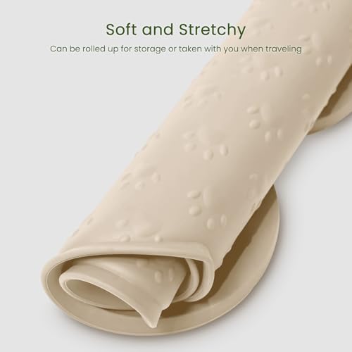 PWTAA Dog Food Mat Anti-Slip Silicone Dog Bowl Mat Thicker Pet Placemat Waterproof Cat Feeder Pad with Raised Edge Puppy Kitten Feeding Mats Suitable Small Medium-Sized Dogs Cats Eating Tray - color: Beige, size: 25.6" x 13"