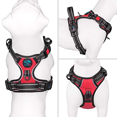 PHOEPET No Pull Dog Harnesses for Small Dogs Reflective Adjustable Front Clip Vest with Handle 2 Metal Rings 3 Buckles [Easy to Put on & Take Off](XS, Red) - color: Red, size: Extra Small