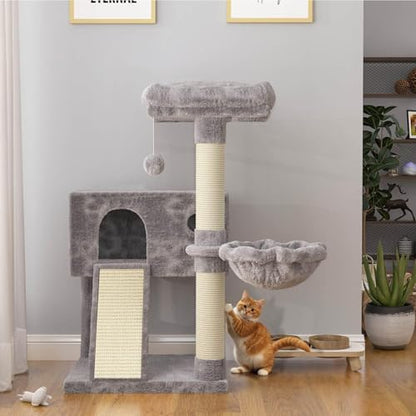 SHA CERLIN Cat Tree 36 Inches Cat Tower with Hammock, Sisal Scratching Post for Indoor Kittens, Small Room, Grey - color: GREY