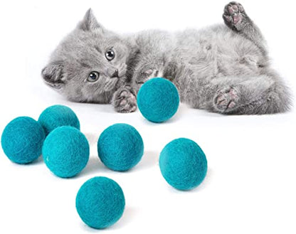 Meowfia Premium Felt Cat Bed Cave (Light Grey/Medium) and Wool Ball Toys (6-Pack) Bundle